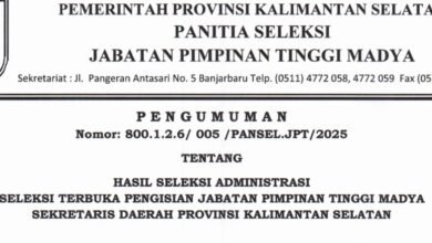Pengumuman Hasil Seleksi Administrasi Seleksi Terbuka Pengisian Jabatan Pimpinan Tinggi Madya Sekretariat Daerah Provinsi Kalimantan Selatan